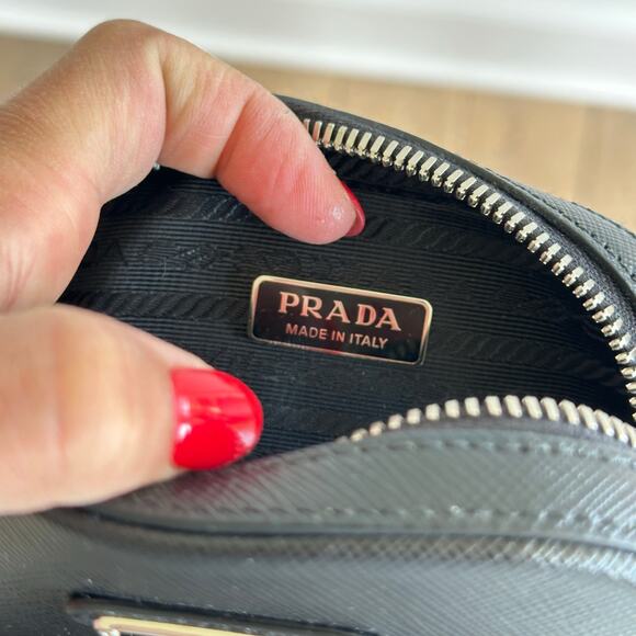 PRADA Saffiano Leather Zip-Around Smartphone Case Crossboday Bag Black - Picture 10 of 12